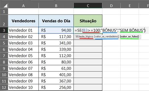 Função IF (Se) no Excel .